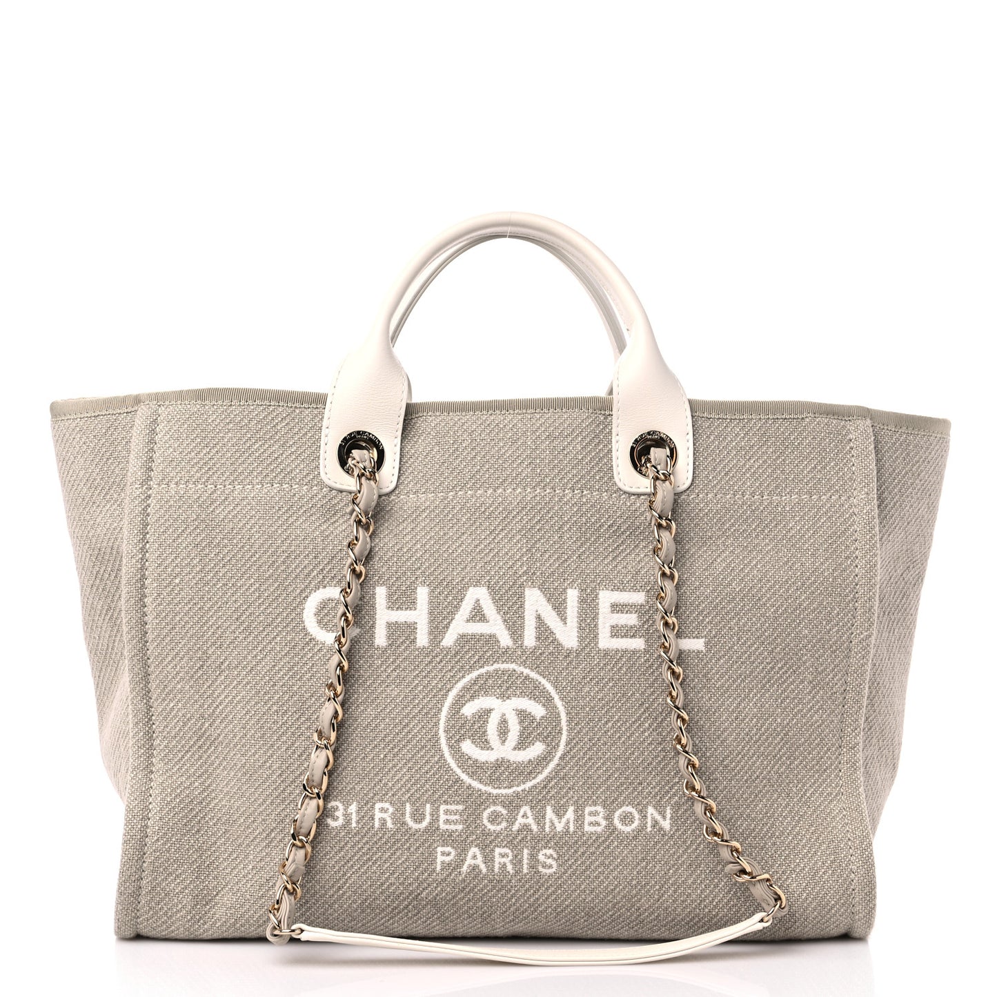 Mixed Fibers Calfskin Medium Deauville Tote Beige