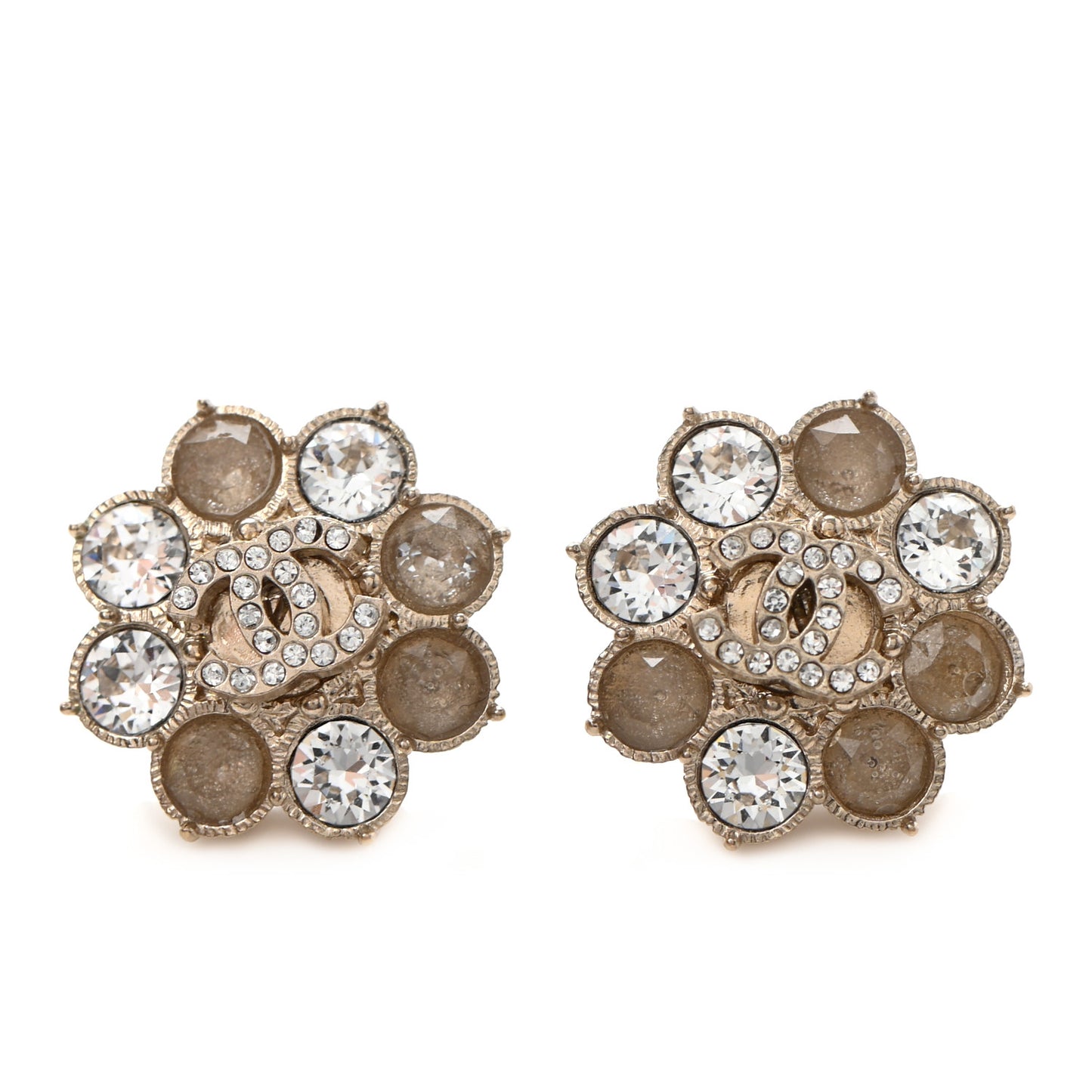Crystal CC Flower Earrings Gold