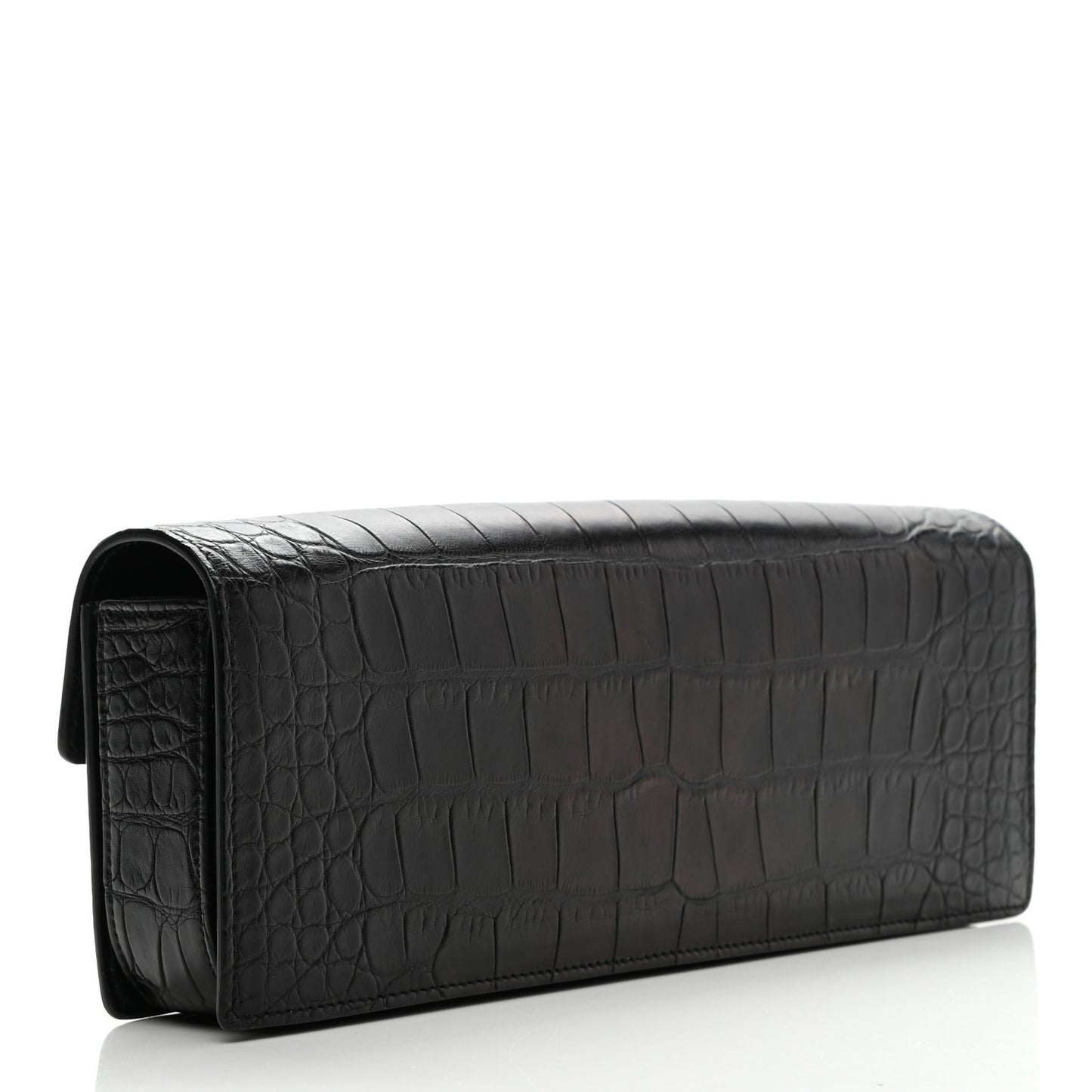 Calfskin Crocodile Embossed Lulu Clutch Black