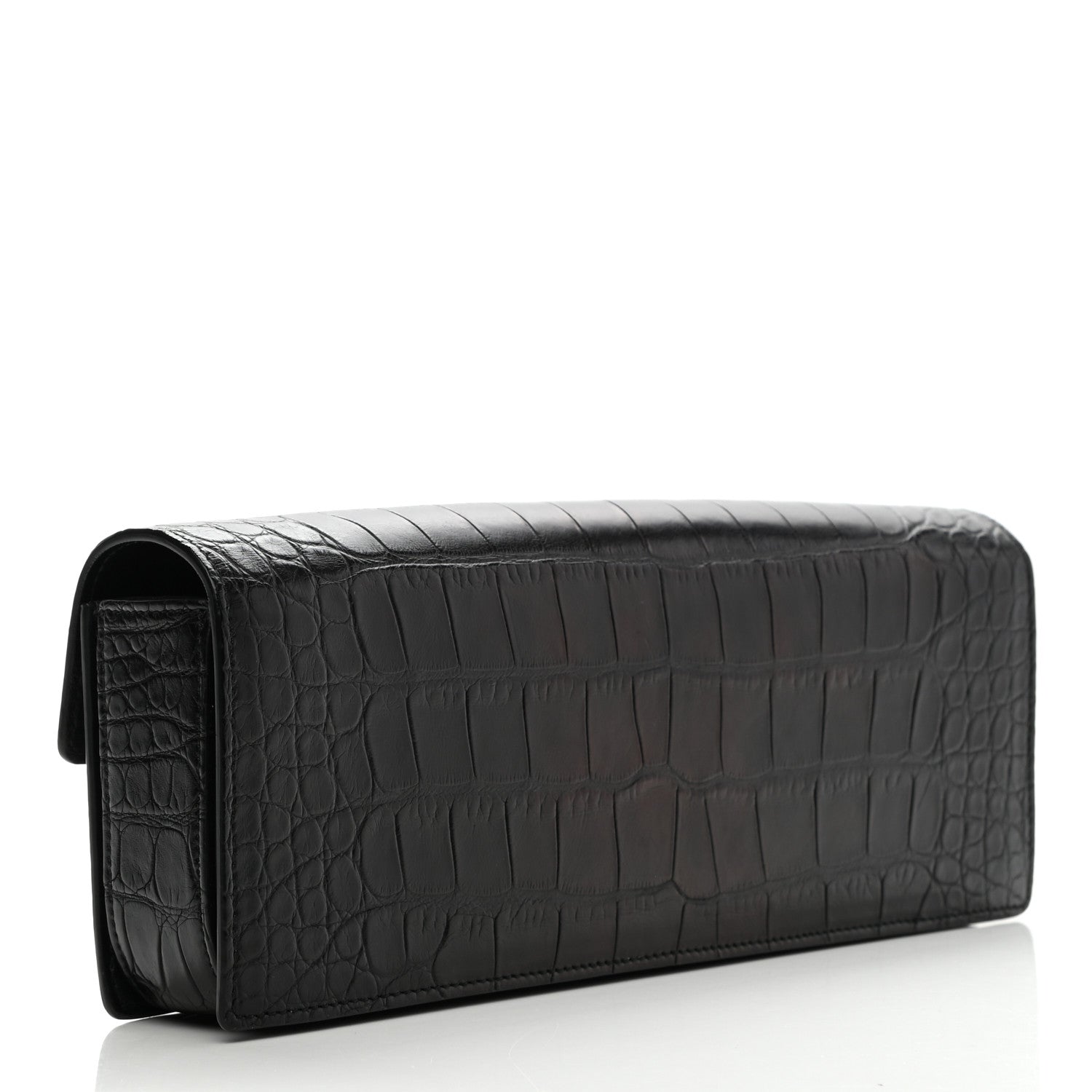 Saint Laurent Calfskin Crocodile Embossed Lulu Clutch Black 2 of 7