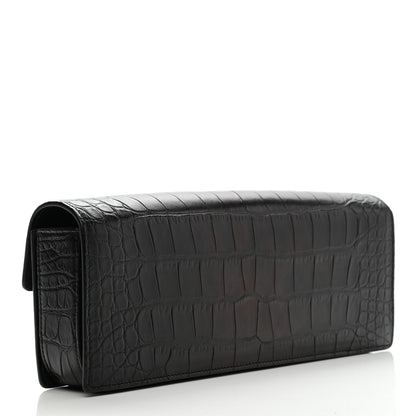 Saint Laurent Calfskin Crocodile Embossed Lulu Clutch Black 2 of 7
