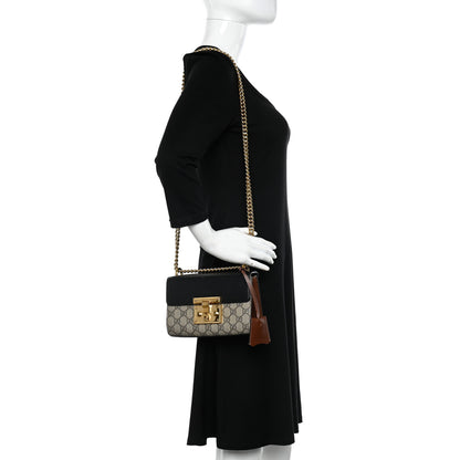 Gucci GG Supreme Monogram Calfskin Small Padlock Shoulder Bag Beige Black Cuir 2 of 10