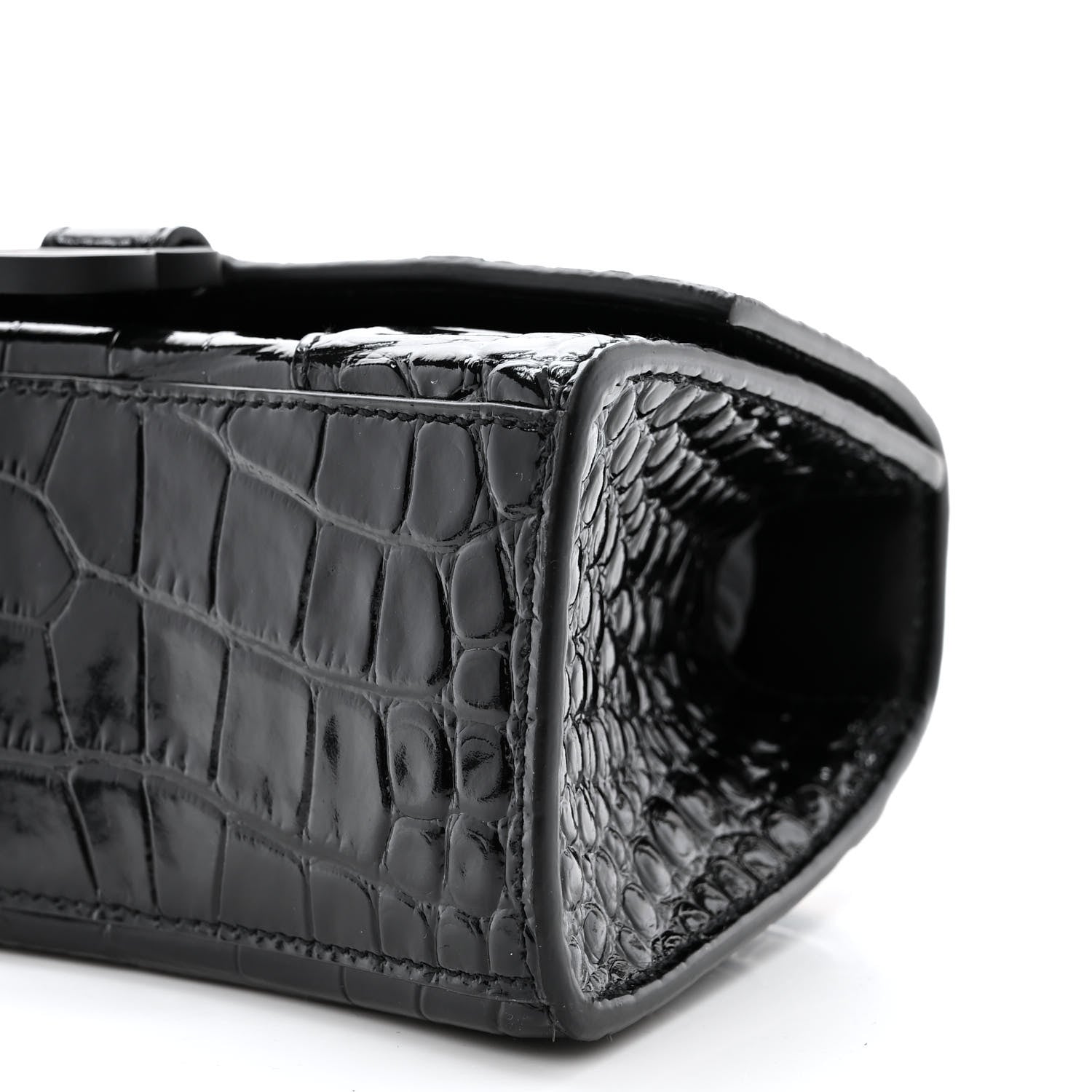 Balenciaga Shiny Calfskin Monochrome Crocodile Embossed Hourglass Top Handle Bag XS Black 11 of 11