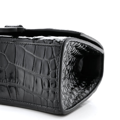Balenciaga Shiny Calfskin Monochrome Crocodile Embossed Hourglass Top Handle Bag XS Black 11 of 11