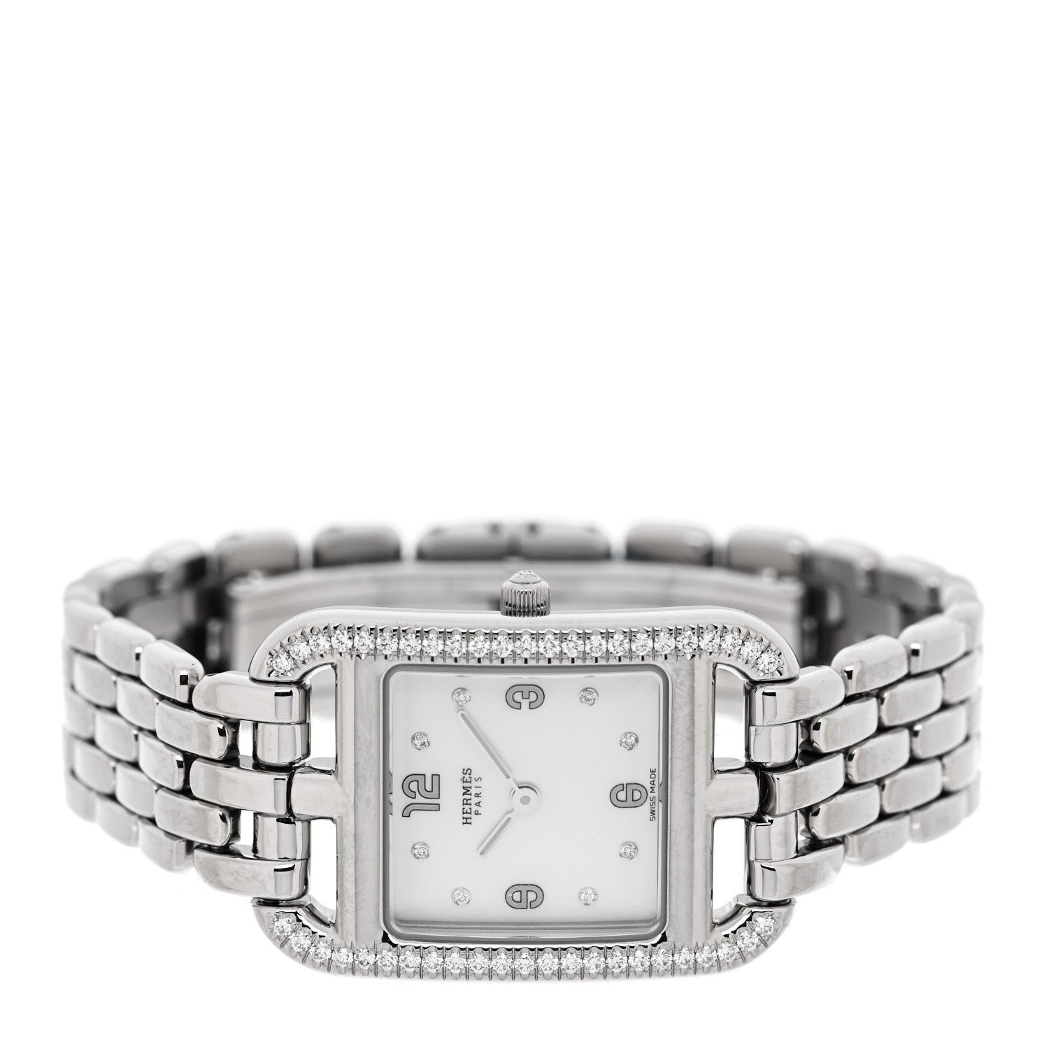 Hermes Stainless Steel Diamond Bezel Mother of Pearl 23mm Cape Cod Quartz Watch 2 of 5