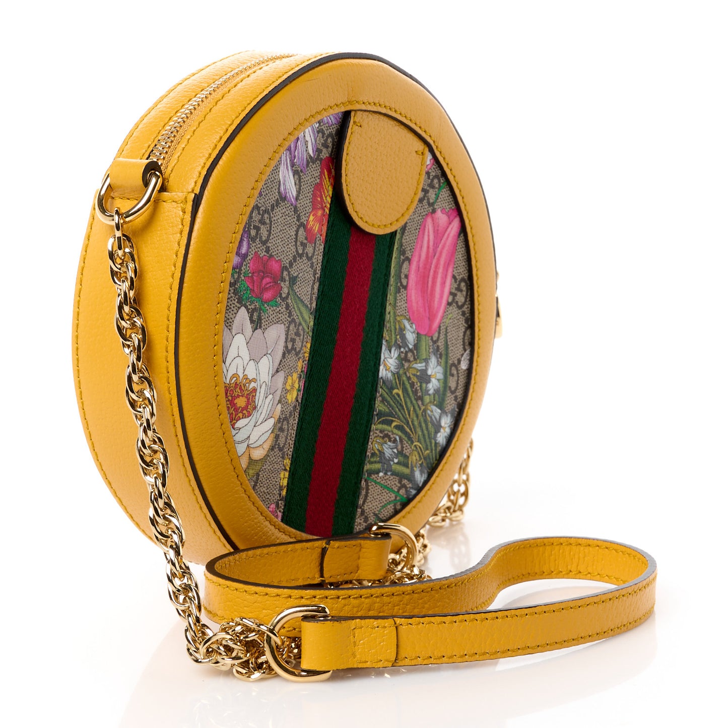 GG Supreme Monogram Flora Web Mini Ophidia Round Shoulder Bag Beige Multicolor Crop