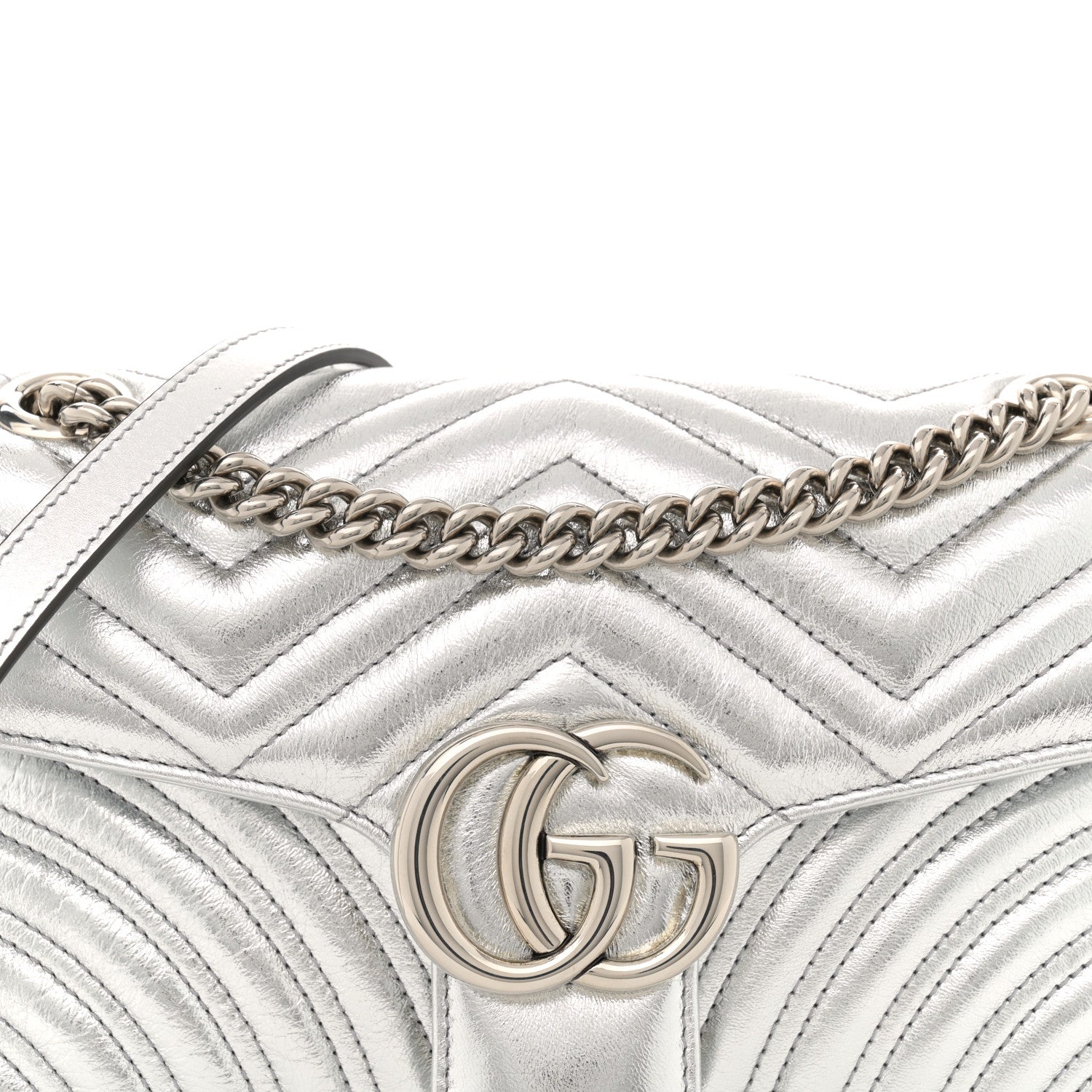 Gucci Metallic Calfskin Matelasse Small GG Marmont Shoulder Bag Silver 8 of 10