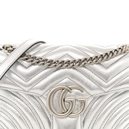 Gucci Metallic Calfskin Matelasse Small GG Marmont Shoulder Bag Silver 8 of 10