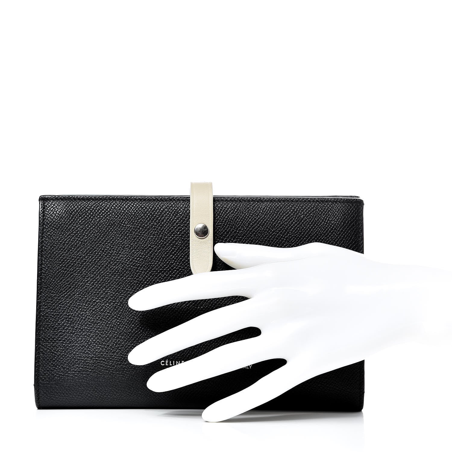 Celine Grained Calfskin Large Multifunction Strap Wallet Black Chalk 2 of 14