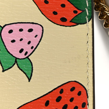 Gucci Calfskin Strawberry Print Zumi Chain Card Case Wallet Ivory Red 10 of 11