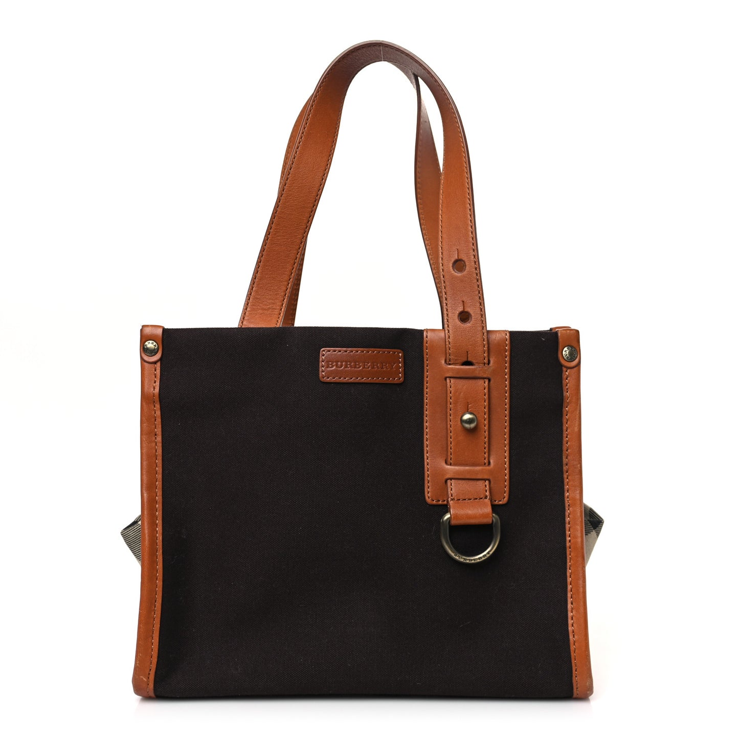 Canvas Calfskin Two Tone Tote Bag Tan