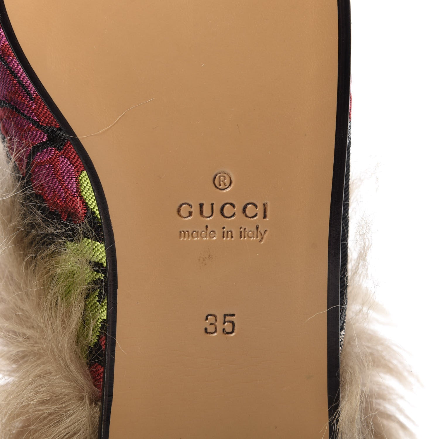 Gucci Brocade Fur Floral Womens Princetown Slippers 35 Black Anthracite 7 of 10