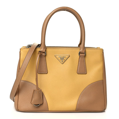 Prada Saffiano Small Bi-Color Galleria Double Zip Tote Gine Caramel 1 of 9