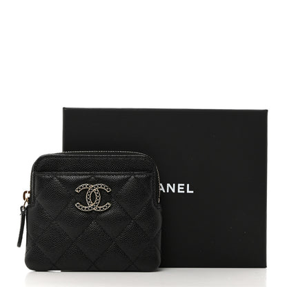 Chanel Caviar Quilted Crystal Zip Card Holder Wallet Black 8 of 8