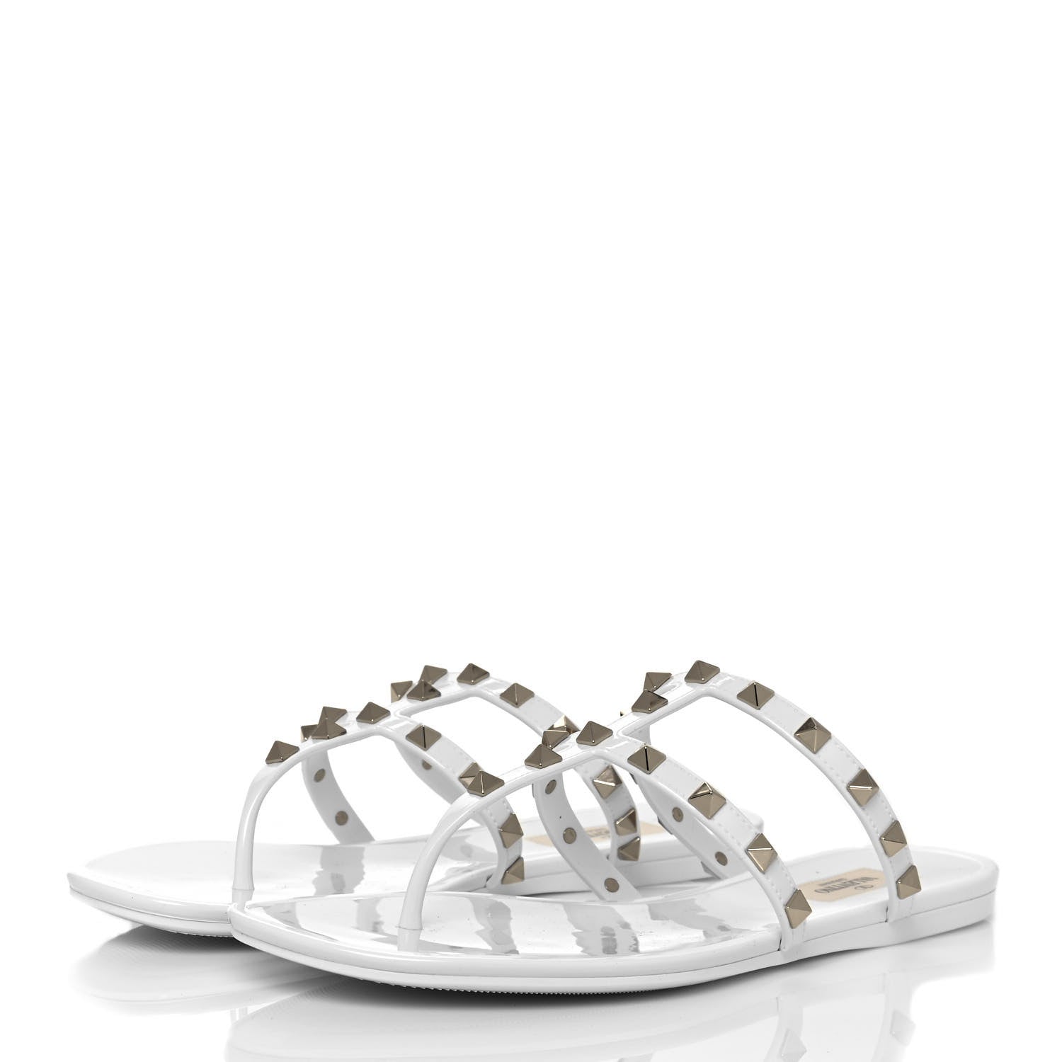 Valentino Garavani PVC Jelly Rockstud Caged Flat Thong Sandals 41 Optic White 3 of 8