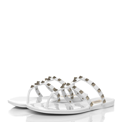 Valentino Garavani PVC Jelly Rockstud Caged Flat Thong Sandals 41 Optic White 3 of 8