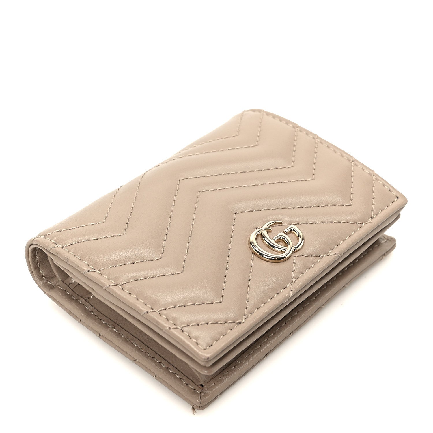 Gucci Calfskin Matelasse GG Marmont Card Case Wallet Taupe 4 of 12