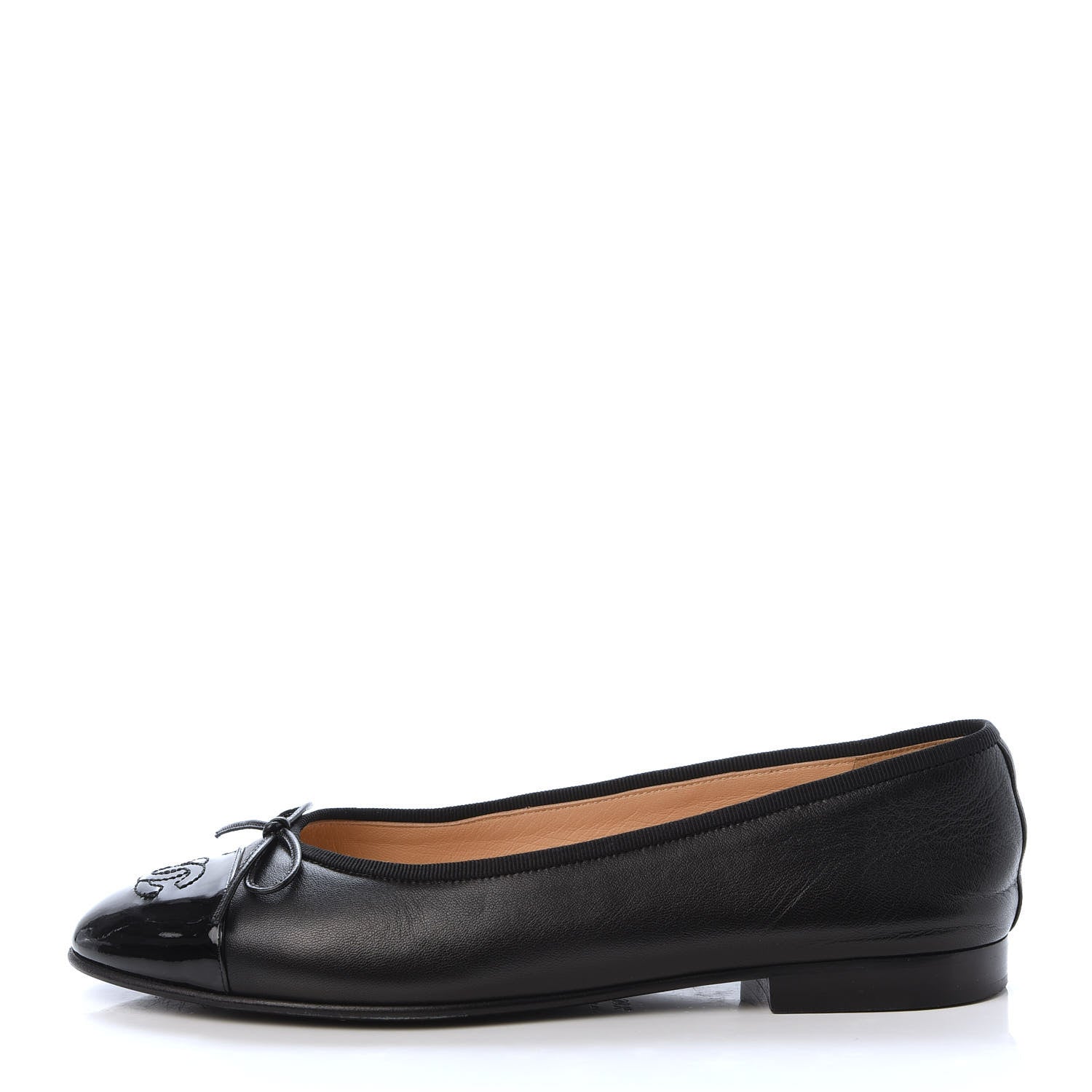 Chanel Lambskin Patent Calfskin CC Cap Toe Ballerina Flats 38.5 Black 1 of 9