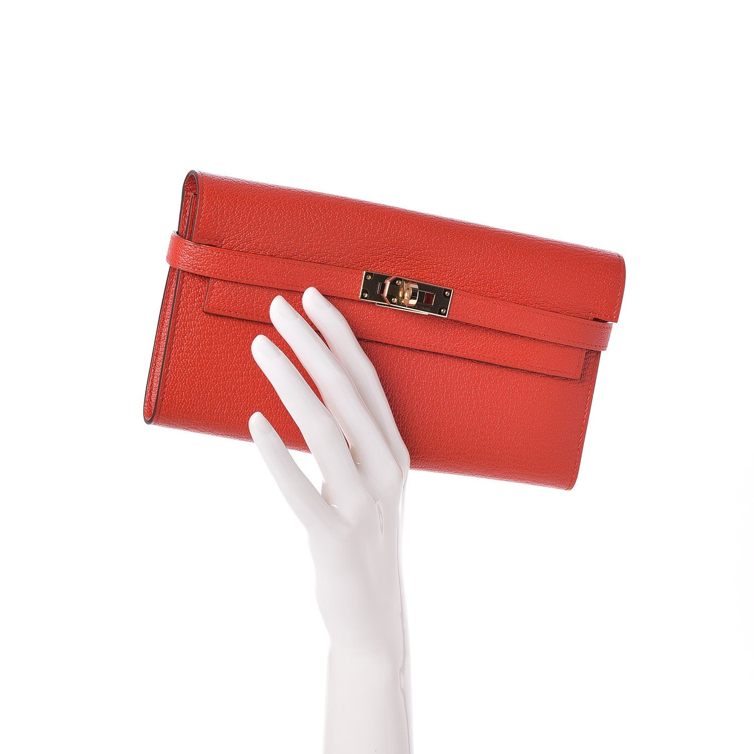 Hermes Chevre Mysore Kelly Longue Wallet Rouge Tomate 2 of 8