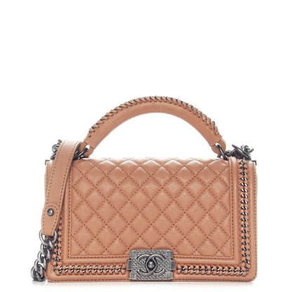 Chanel Calfskin Quilted Medium Boy Top Handle Flap Brown 1 of 11