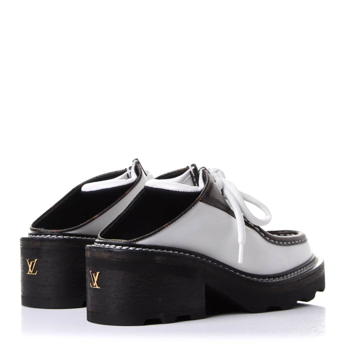 Calfskin Monogram Beaubourg Open Back Platform Derby Shoes 36.5 White