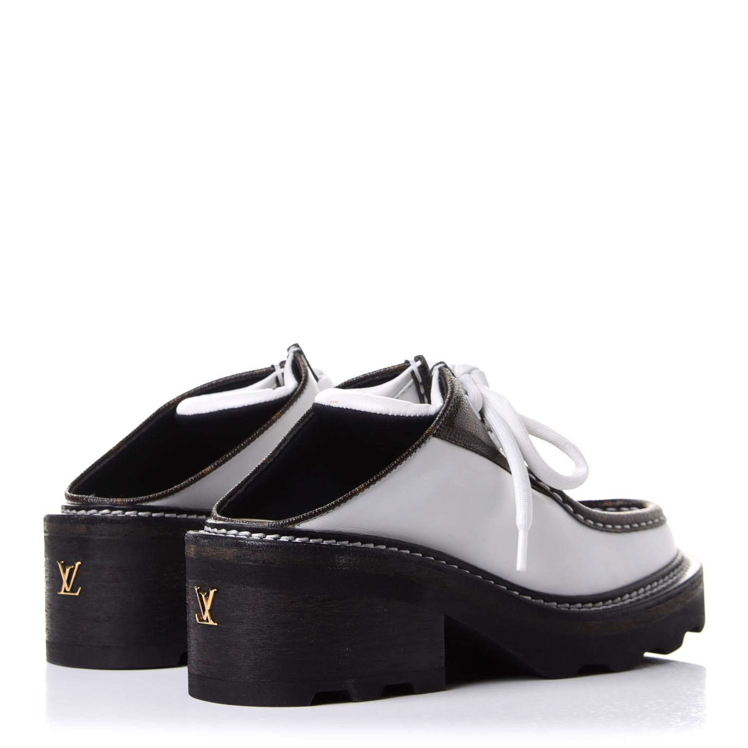 Louis Vuitton Calfskin Monogram Beaubourg Open Back Platform Derby Shoes 36.5 White 4 of 9