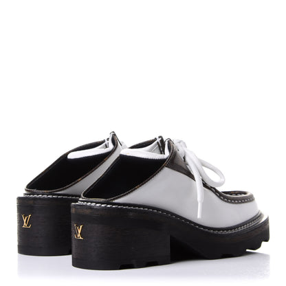 Louis Vuitton Calfskin Monogram Beaubourg Open Back Platform Derby Shoes 36.5 White 4 of 9