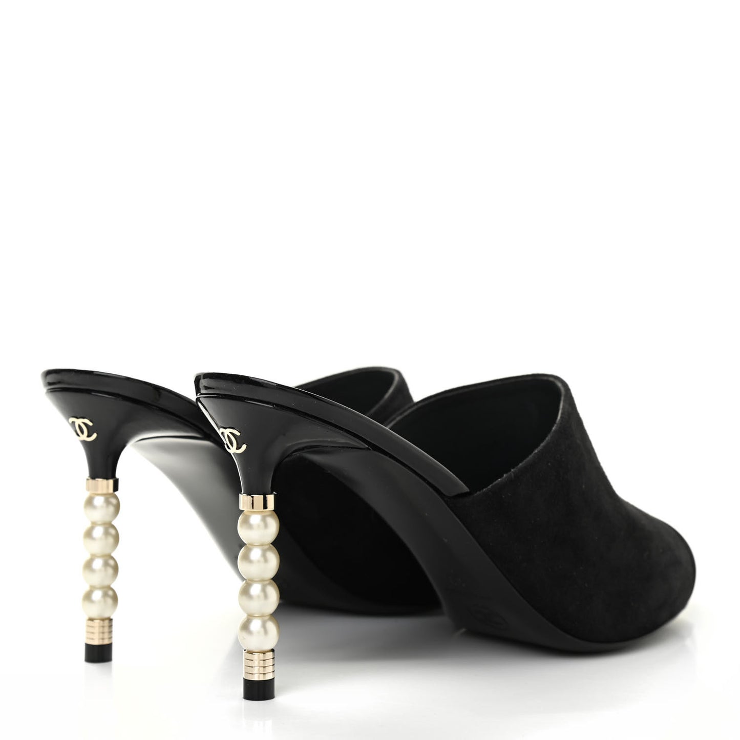 Suede Patent Calfskin Cap Toe Pearl Mule 39 Black