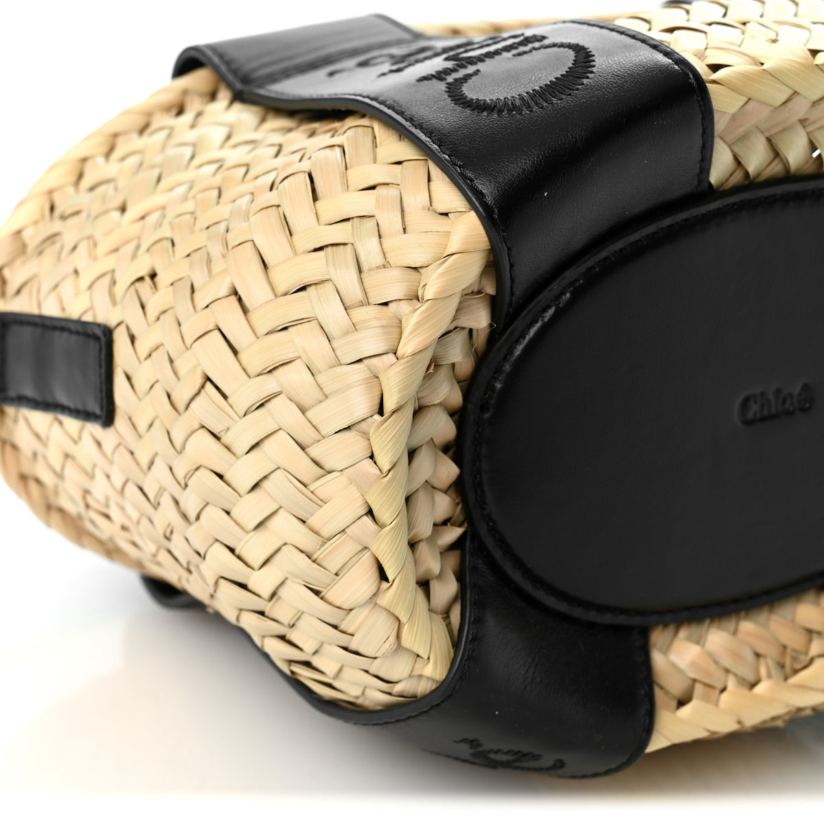 Raffia Smooth Calfskin Small Sense Basket Black