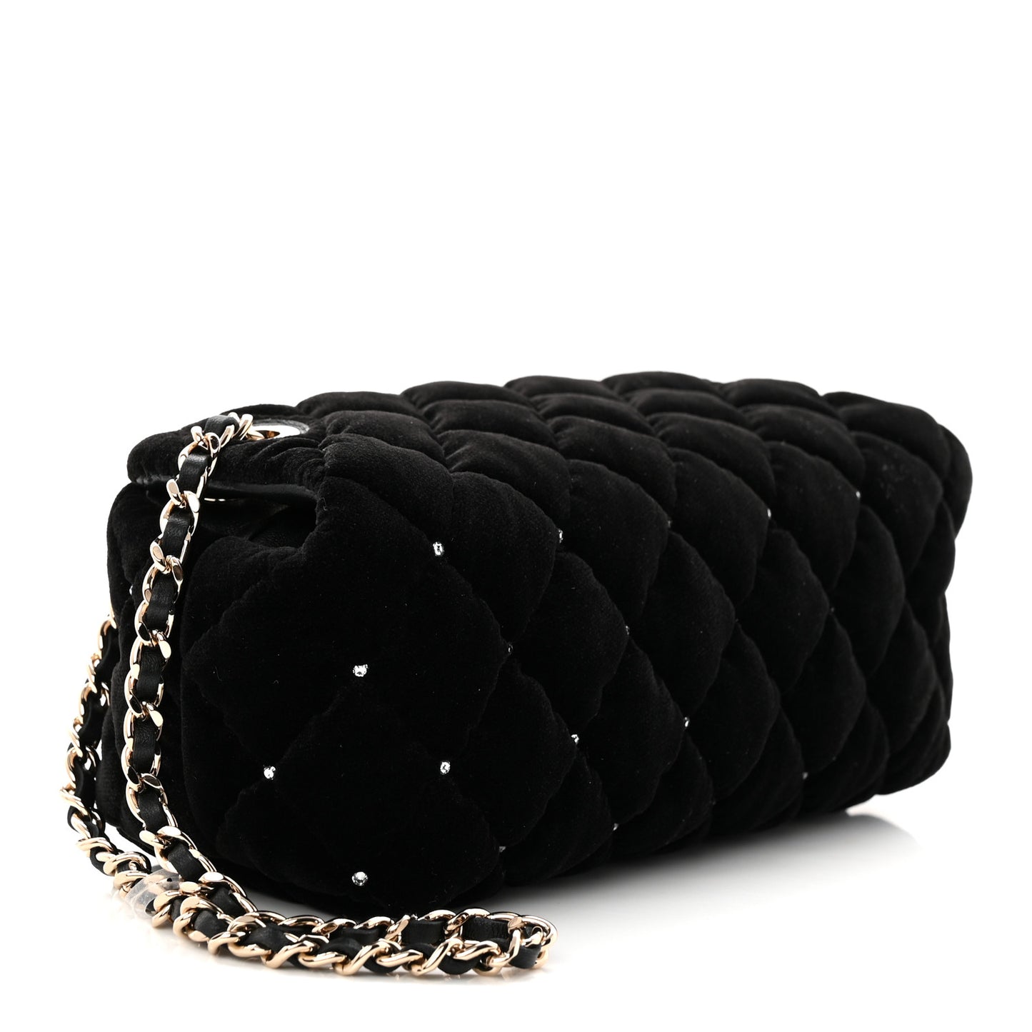 Velvet Diamanté Quilted Wristlet Clutch Black