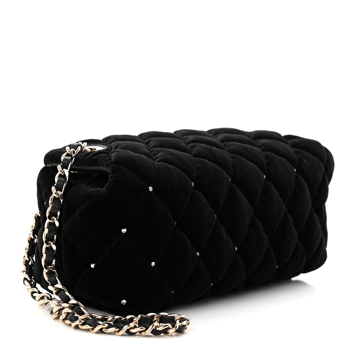 Chanel Velvet Diamanté Quilted Wristlet Clutch Black 3 of 10