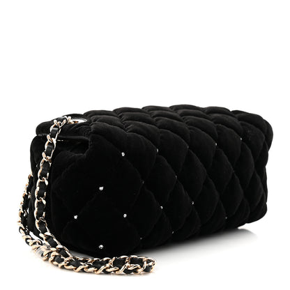Chanel Velvet Diamanté Quilted Wristlet Clutch Black 3 of 10