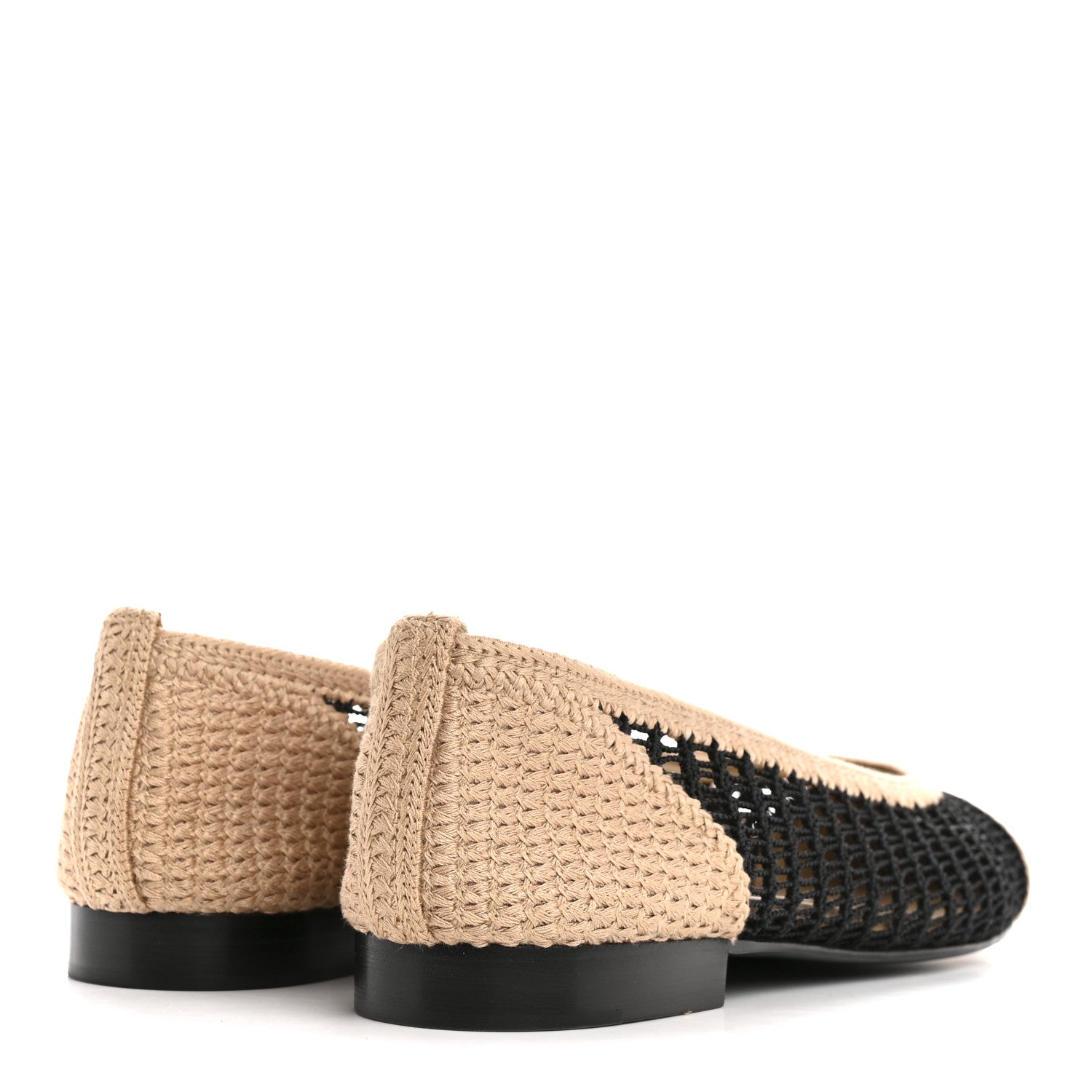 Chanel Raffia Cap Toe Ballerina Flats 38 Black Beige 5 of 10