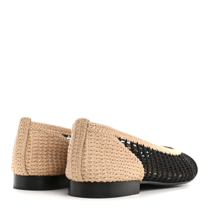 Chanel Raffia Cap Toe Ballerina Flats 38 Black Beige 5 of 10