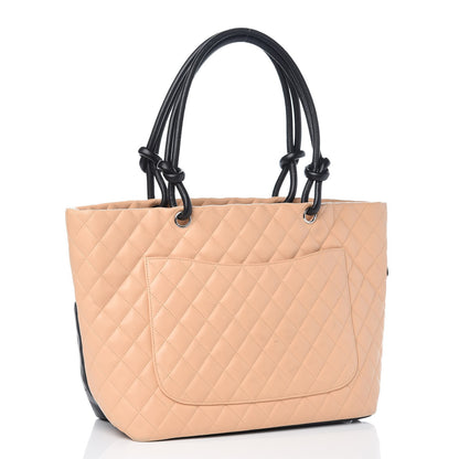Chanel Calfskin Quilted Large Cambon Tote Beige Black 3 of 12