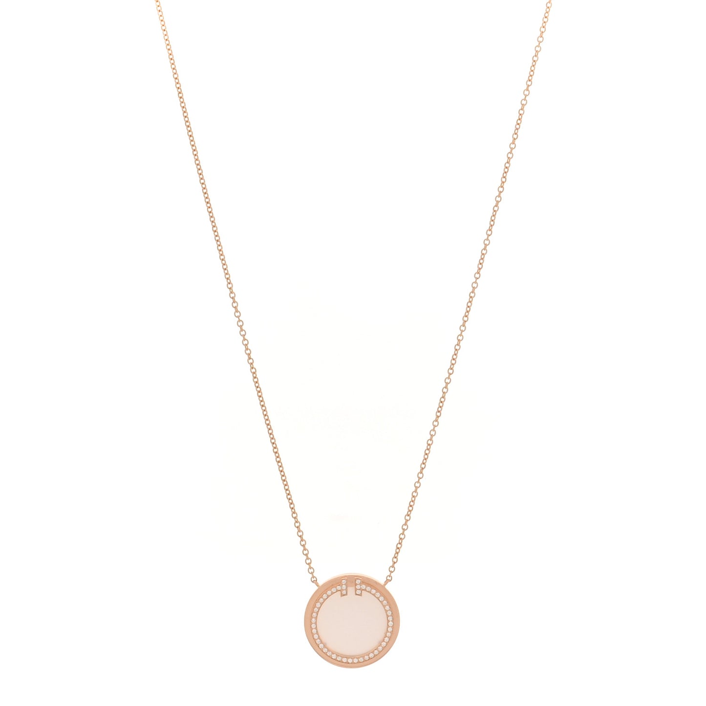 18K Rose Gold Diamond Mother of Pearl T Circle Pendant Necklace