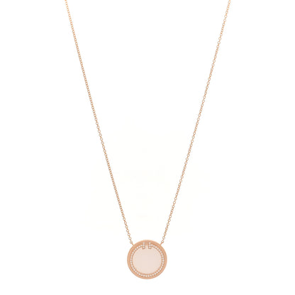 Tiffany 18K Rose Gold Diamond Mother of Pearl T Circle Pendant Necklace 1 of 5
