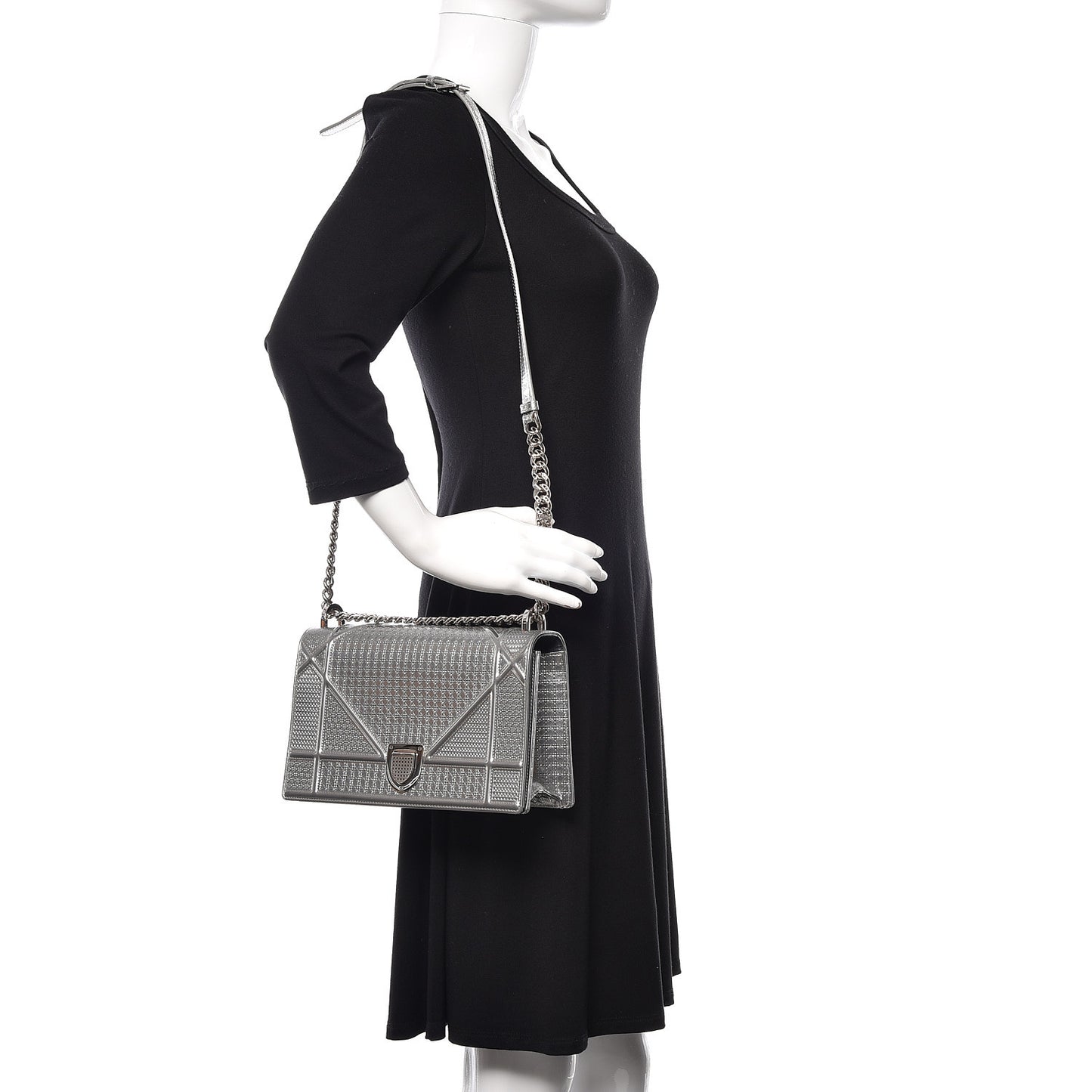 Metallic Patent Micro-Cannage Medium Diorama Flap Bag Silver