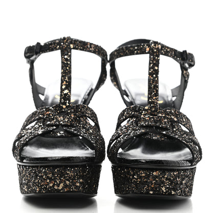 Saint Laurent Glitter Calfskin Ayers Tribute 75 Platform Sandals 36 Midnight 2 of 9