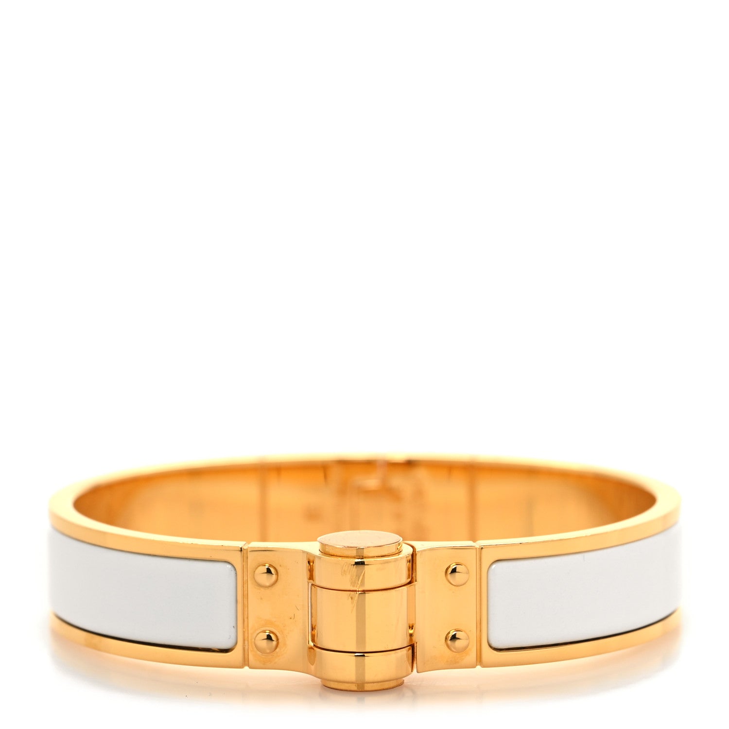 Hermes Enamel Charniere Uni Narrow Hinged Bracelet S White 1 of 5