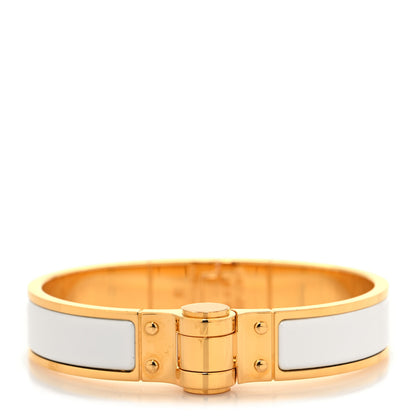 Hermes Enamel Charniere Uni Narrow Hinged Bracelet S White 1 of 5