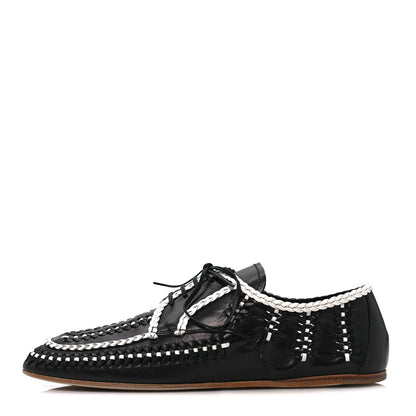 Prada Calfskin Woven Loafers 41 Black White 1 of 7