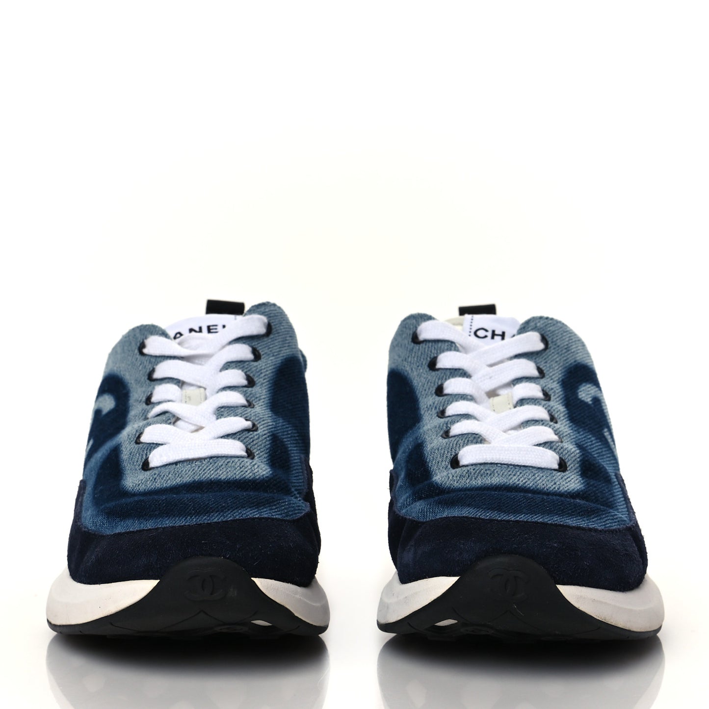 Denim Suede Calfskin Womens CC Sneakers 36 Dark Blue White Black