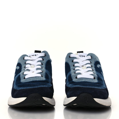 Chanel Denim Suede Calfskin Womens CC Sneakers 36 Dark Blue White Black 2 of 11