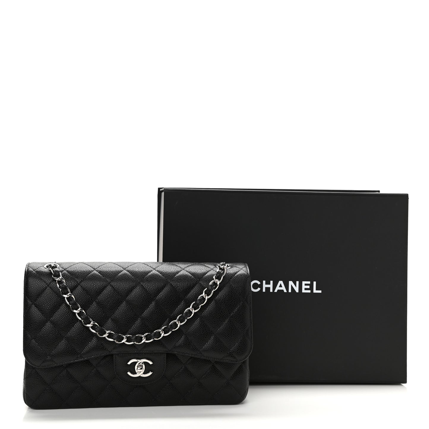Caviar Quilted Jumbo Double Flap Black