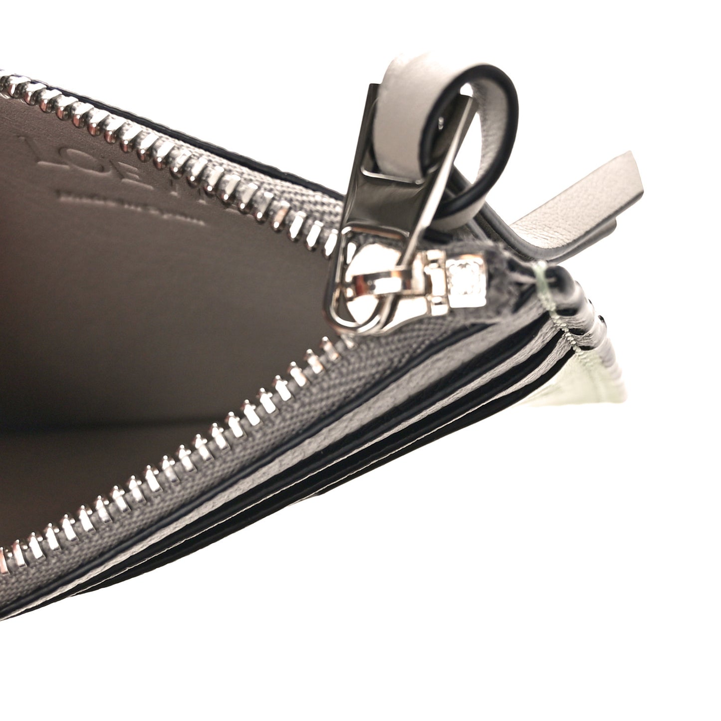 Soft Grained Calfskin Square Card Holder With Chain Pearl Grey Light Pale Green