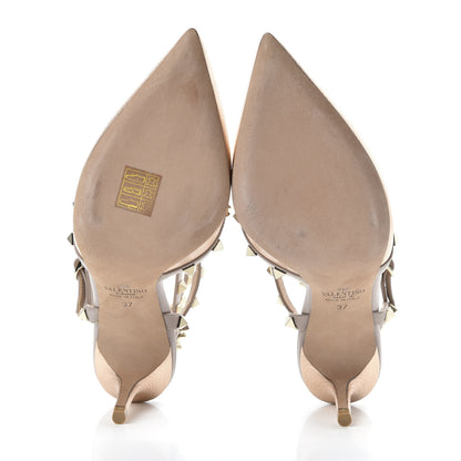 Valentino Garavani Metallic Pebbled Calfskin Rockstud Ankle Strap 65mm Pumps 37 Skin Poudre 5 of 9