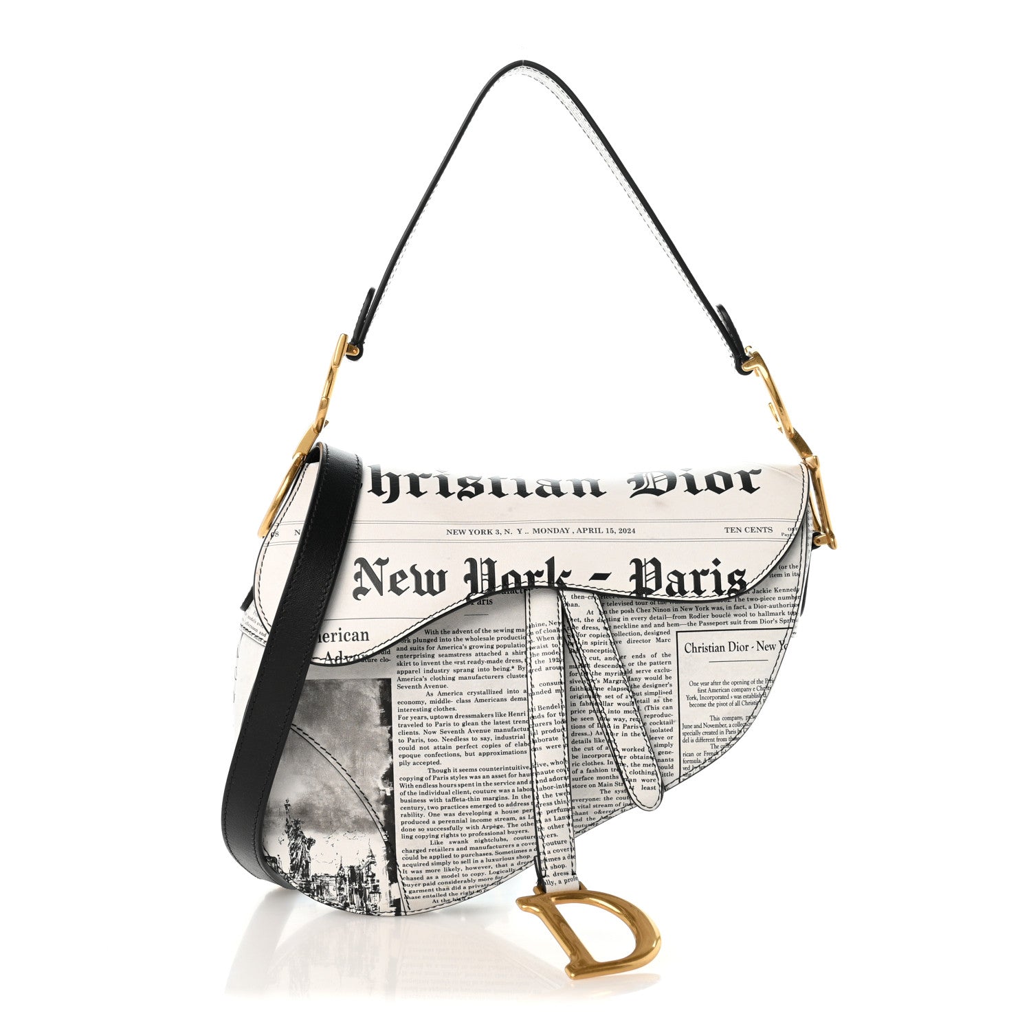 Christian Dior Calfskin Newspaper Printed Saddle Bag With Strap Black White 1 of 12