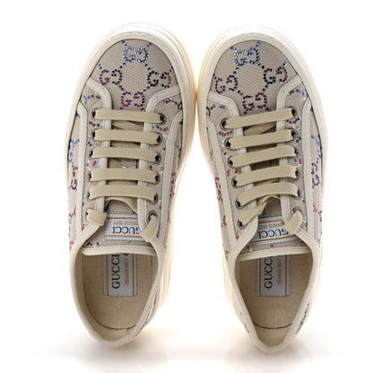 Gucci Canvas Lame Crystal GG Monogram Womens 1977 Tennis Sneakers 37.5 Gardenia Silver Mystic White 2 of 9
