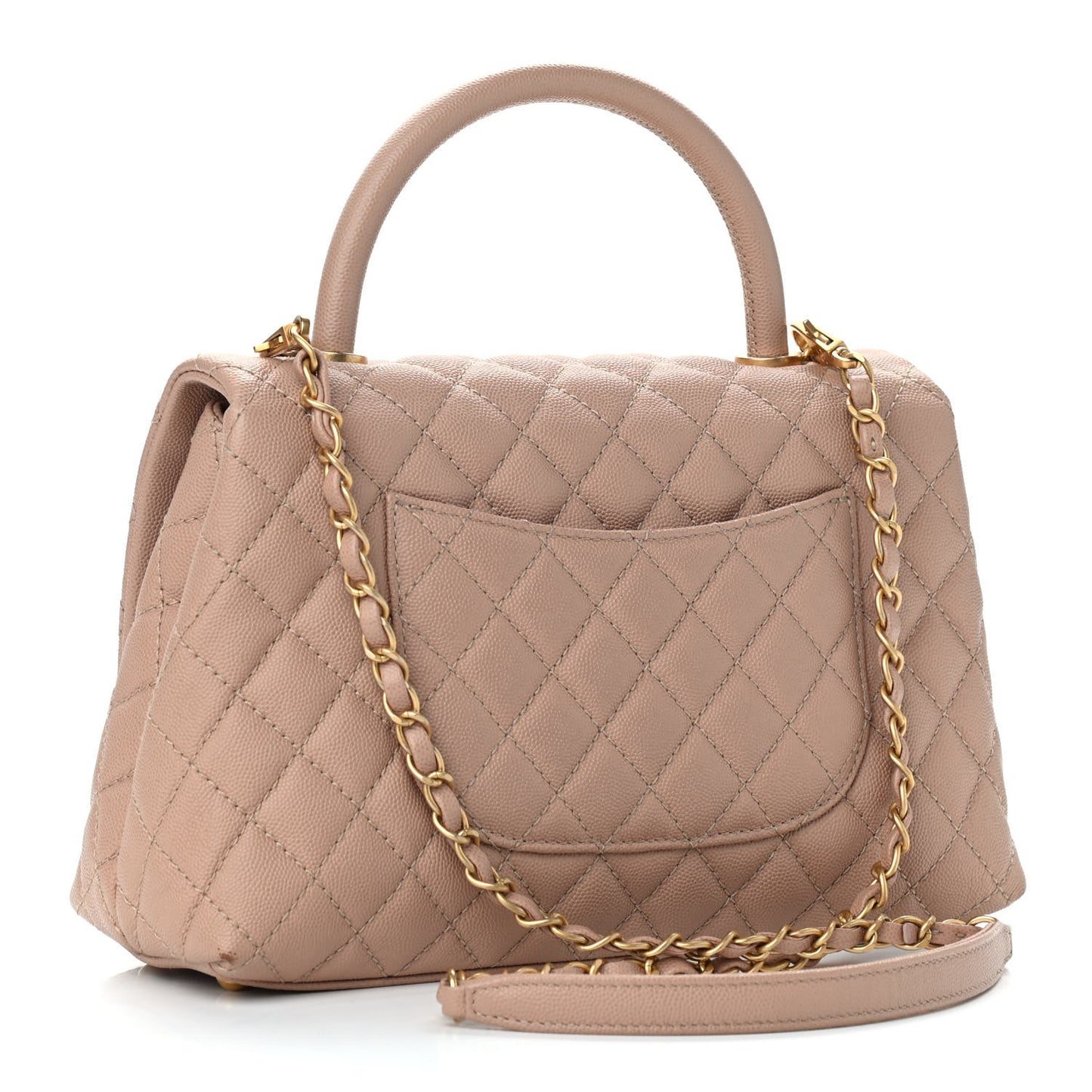 Caviar Quilted Small Coco Handle Flap Light Beige